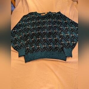 2/30$ Vintage Teal and Black Geometric Sweater